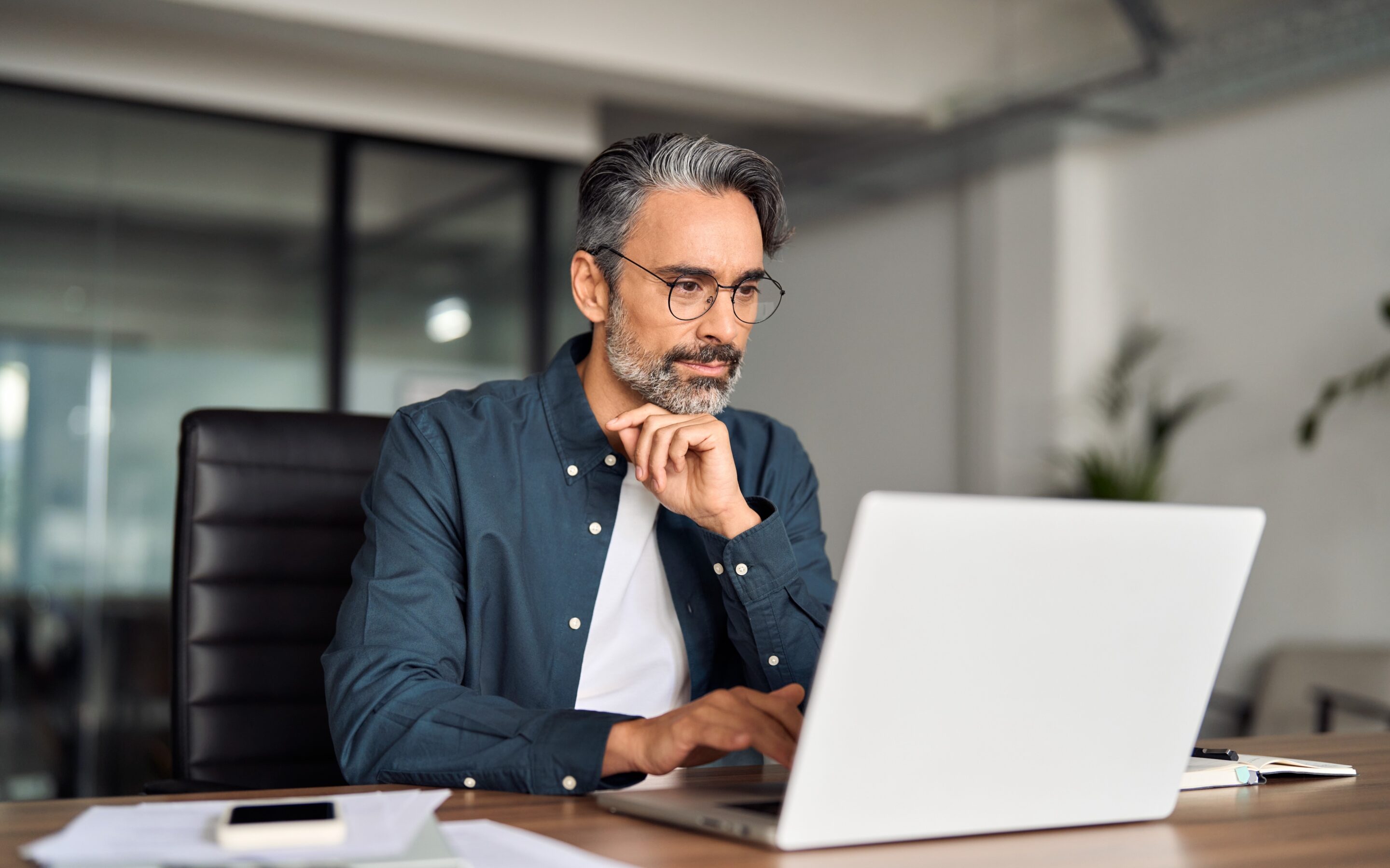 Busy Middle Aged Business Man Executive Wearing Shirt And Glasses